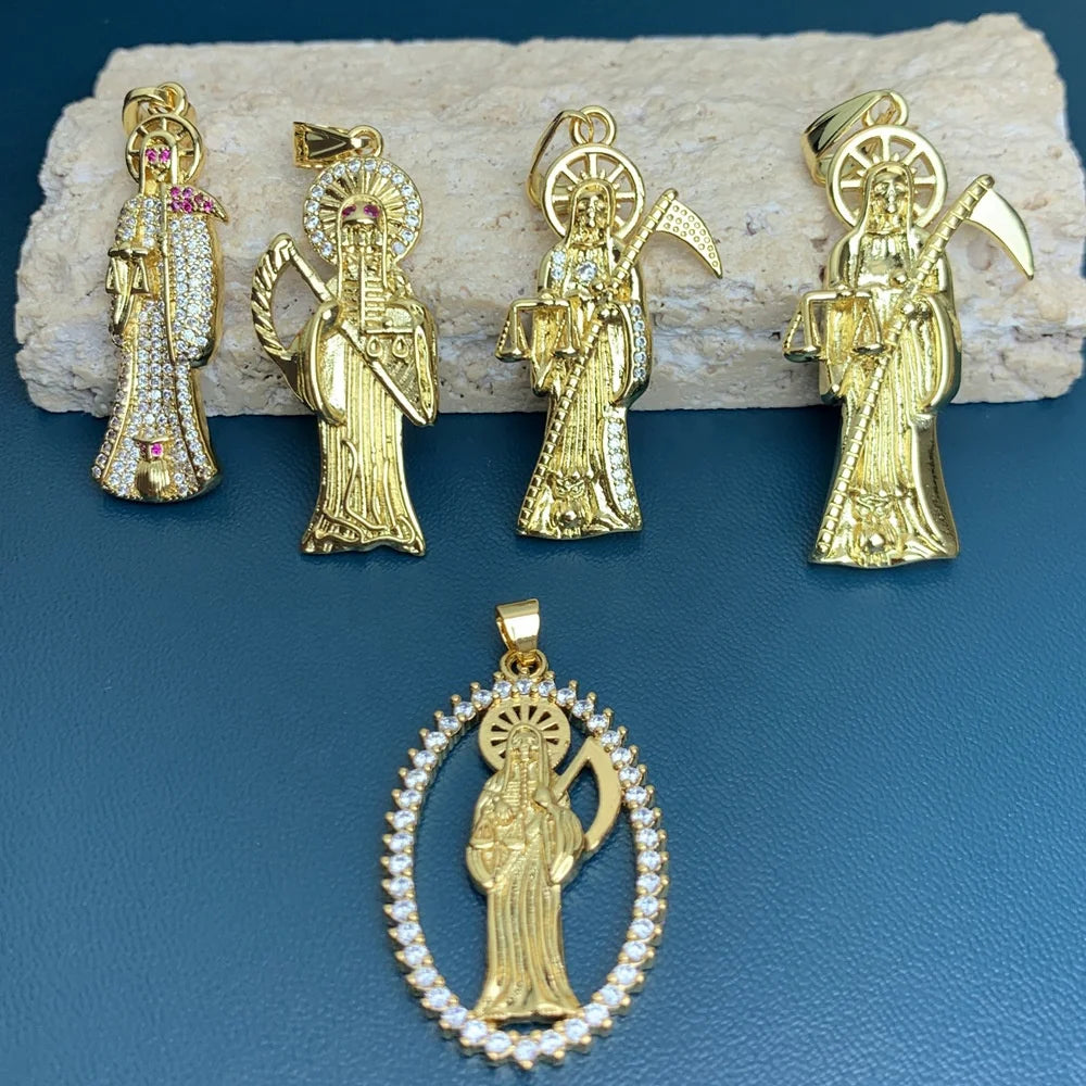 Personality Death Pendant DIY Jewelry Accessories Gold Plated Zircon Pendants Inlaid Crystal Necklace Pendant for Girl