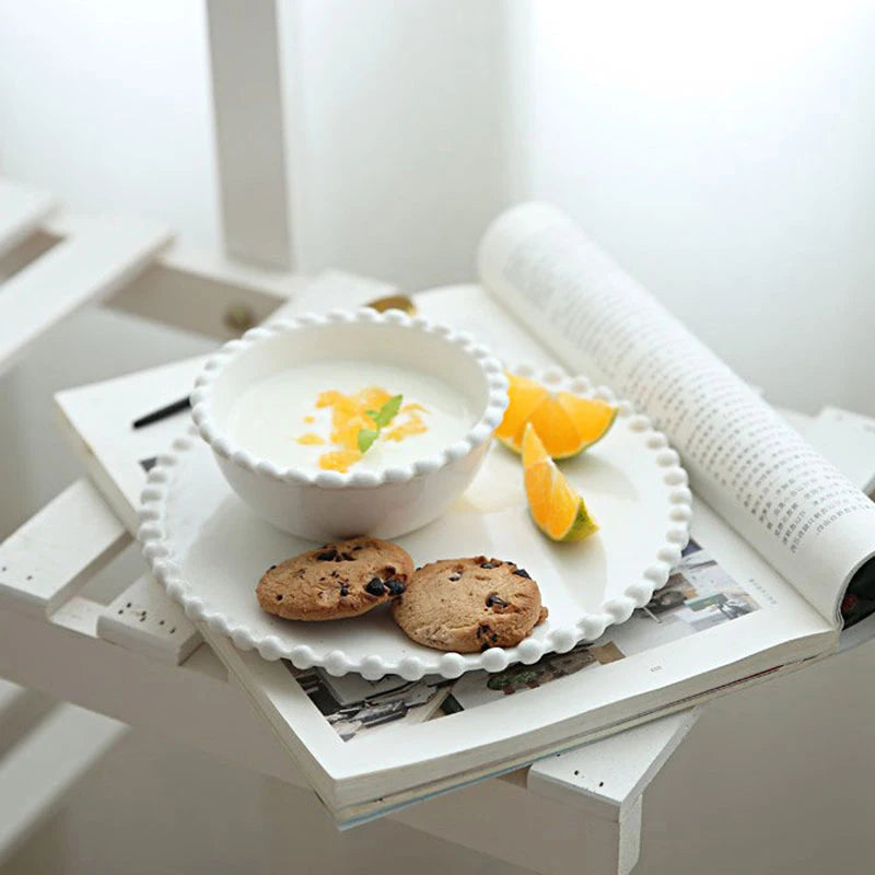 Larix Creative Pearl Side Plate Western Food Dinner Ceramic Dish Household Tableware for Dessert & Bowl