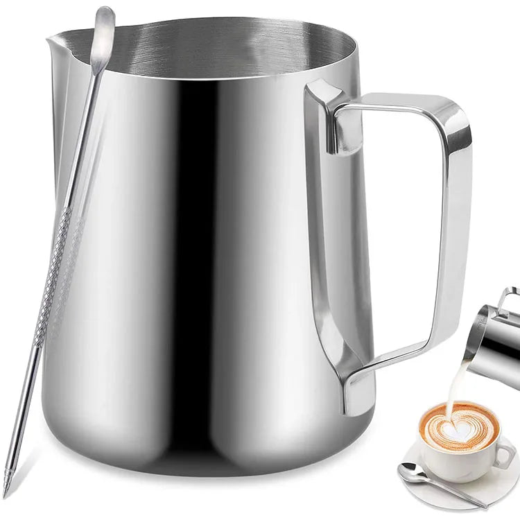 350ml/600ml Coffee Milk Frothing Cup Stainless Steel Espresso Milk Frothing Pitcher with Decorating Art Pen