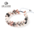 JD Classic Natural Stone Bracelet 8mm Single Double Layer Pink Zebra Jasper Lava Stone Beaded for Women Men