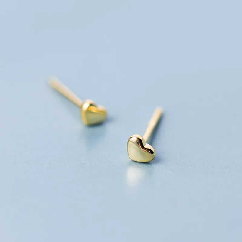 925 Sterling Silver Mini Love Heart Shaped 18K Gold Plated Cute Studs Earrings Fashion Jewelry for Women Girls