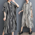 One Size New Summer Cardigan Dress Medium Length Skirt Short Sleeved Shirt Collar Single Breasted zebra Print