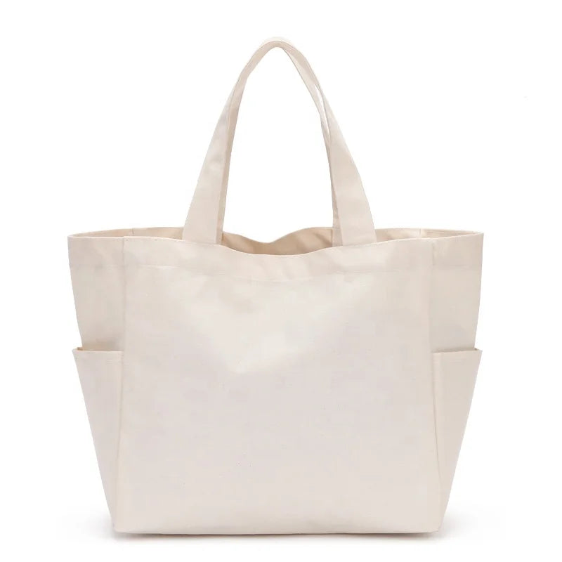 Wholesale  Eco Friendly Material Custom 100% Cotton Canvas Multi Pockets Foldable Shopping Bag Grocery Bags Canvas Reusable Bags