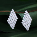 Full Shiny White Cubic Zirconia Stones Setting Big Rhombus Drop Earrings for Women Wedding Banquet Festival Jewelry Accessories