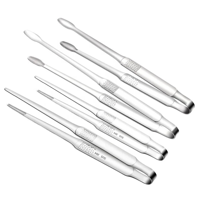 Food Grade 304 Stainless Steel 10 Inch Korean Grill Tongs for Steak Meat Dishwasher Safe Customizable Logo Professional Kitchen