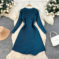 Elegant High Waist Mini Pleated Women's Metallic Chiffon Print O-Neck Long Sleeve Summer Party Formal Plus Cotton Dress Women