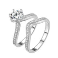 925 Sterling Silver Double Band Ring Large Solitaire CZ Center Stone Overlapping Design Engagement Wedding Ring Set for Parties