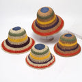 Women Girl Crochet Woven Paper Straw Visor Rainbow Colour Striped Packable Bucket Cap Beach Cap Sun Hat