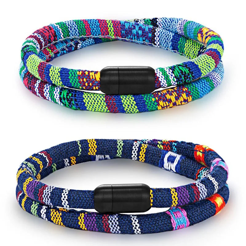 Hot Sale Ethnic Style Linen Cotton Woven Friendship Bracelet Bohemian Rope Bracelet Irregular Geometric Flower Pattern Bracelet