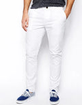 Men's Casual Elastic Waist Mid Heavyweight Breathable Long Stretchy Cotton Skinny Chinos Pant