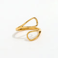 Joolim Jewelry Wholesale 18K Gold Plated Double Sector Lines Statement Stainless Steel Hollow Open Ring for Women Jewelry