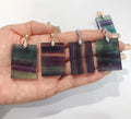 25x35mm Children's Rainbow Fluorite Rectangle Shape Pendants Healing Necklace Gold/Silver Plated Natural Stone Charm Crafts