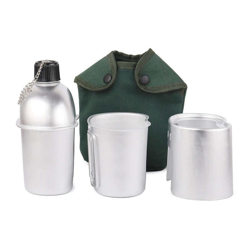 Portable Anodised Aluminium Canteen Cup Stove Pouch Set for Camping & Hiking Includes Cup/Kettle & Stand