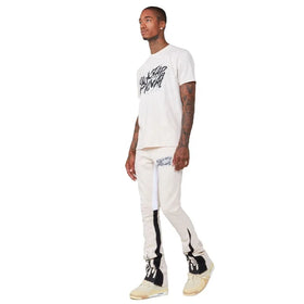 KY Streetwear Flame Print 250g Tshirt Manufacturers Custom Stacked Flared Sweatpants With Zipper Summer Two Pieces