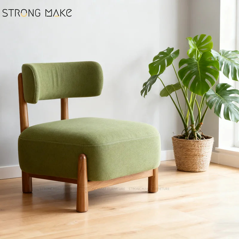 Japandi Furniture Wooden Green Minimalist Relaxing Upholstery Leisure Lounge Accent Chair for Living Room Home