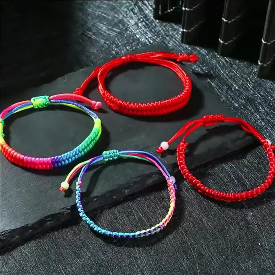Simple Ethnic Style Red Rainbow Handmade Knitting Bracelet Colorful Adjustable Friendship String Bracelet Gifts for Women