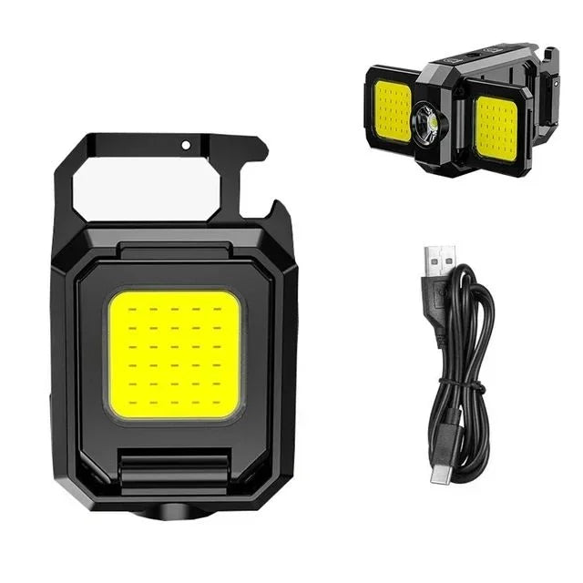 Mini LED COB Keychain Lantern with USB Rechargeable Battery 6000K Daylight Black Plastic for Outdoor Camping & Hiking