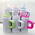 16oz Stainless Steels Can Shaped Mugs Sublimation Glass Tumbler With Handle and Straw Colored Mason Jar for Heat Transfer Press