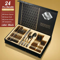 QZQ Hot Sale Gold Besteck Set With Gift Box  Mirror Metal Wedding Stainless Steel 24pcs Cutlery Set