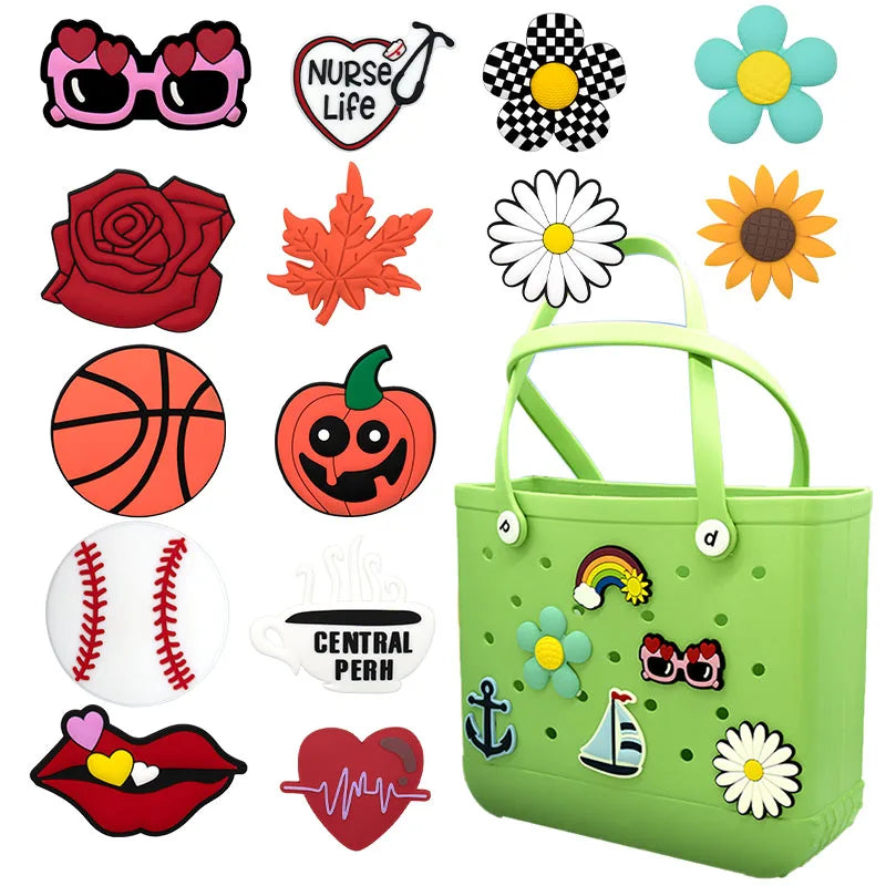 Tote Beach Letters Numbers Charms Pvc Large Big Size Lips Roses Sun Beach Rubber Custom Beach Bag Charms