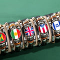 Factory National Country Flag Design Bracelet Crystal Bead Snap Button Sports National Team Jewelry Gift Leather Wrap Bracelet