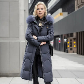 Plus Size Warm Thicken Long Fur Hooded Women Puffer Jacket