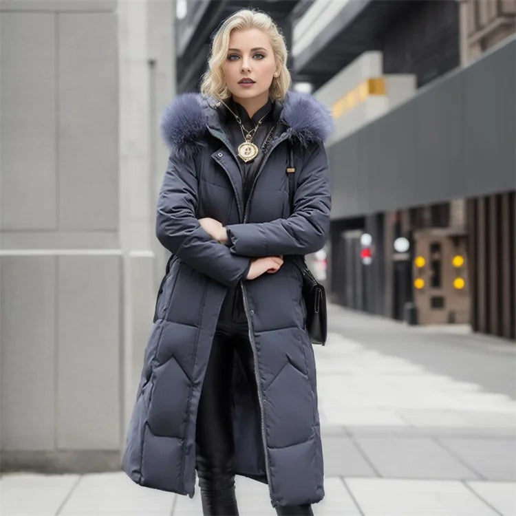 Plus Size Warm Thicken Long Fur Hooded Women Puffer Jacket