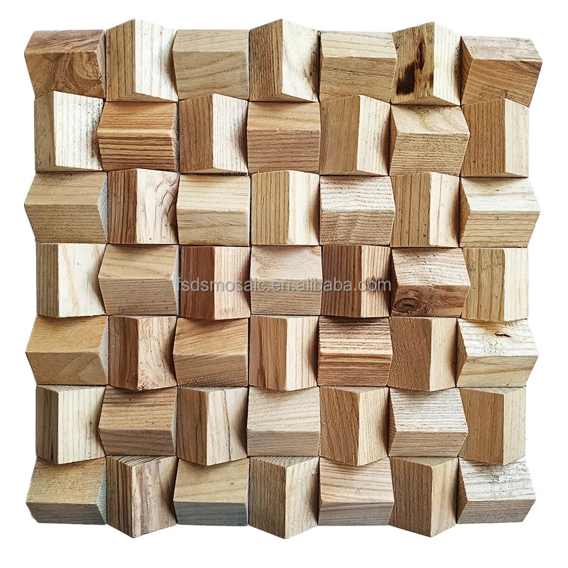 3D Square Nature Wood Color Old Boat Wood Wall Mosaic Decor Board Living Room Bedroom Background Wall Mosaic