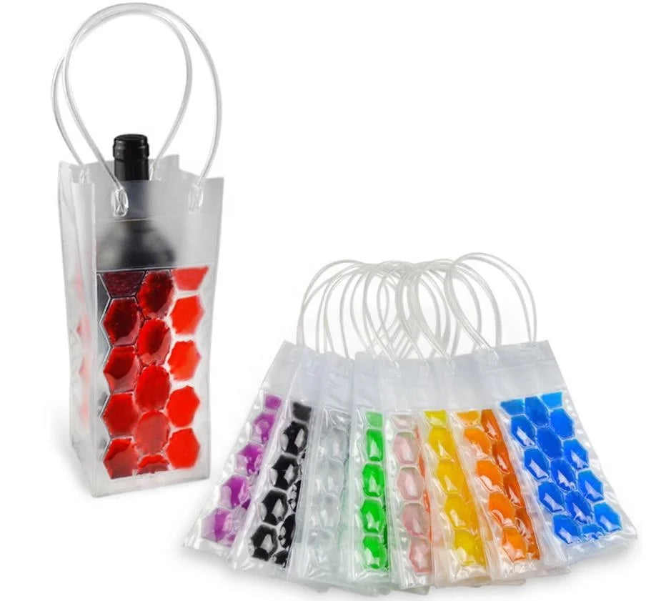 Promotional Items Custom PVC Portable Insulated Handled Ice Pack Wine Bag Gel Cooling Carrier Chilling Wine Bottle Sleeve Cooler