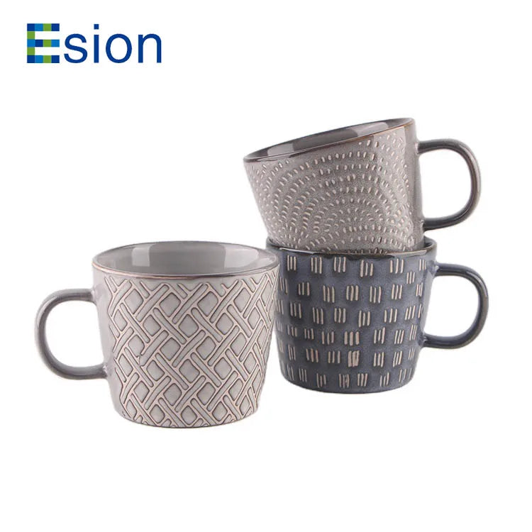 Customized Retro Nordic Style Silk Printing logo 12 oz Ceramic Coffee Mug Handpainted Stoneware Tea Cup