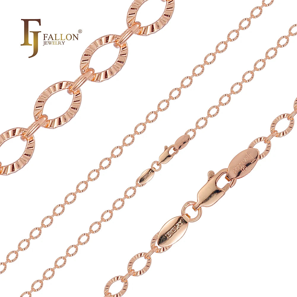 FJ Fallon Fashion Jewelry Oval Sunburst Hammered Rolo Chain Plated in Rose Gold Brass Based