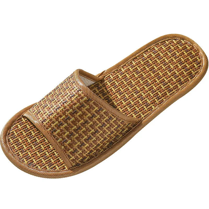 New Summer 2022 Bamboo Rattan Mat slippers for Men and Women Household Bathroom Anti-skid Thick Bottom Openings Cool slippers
