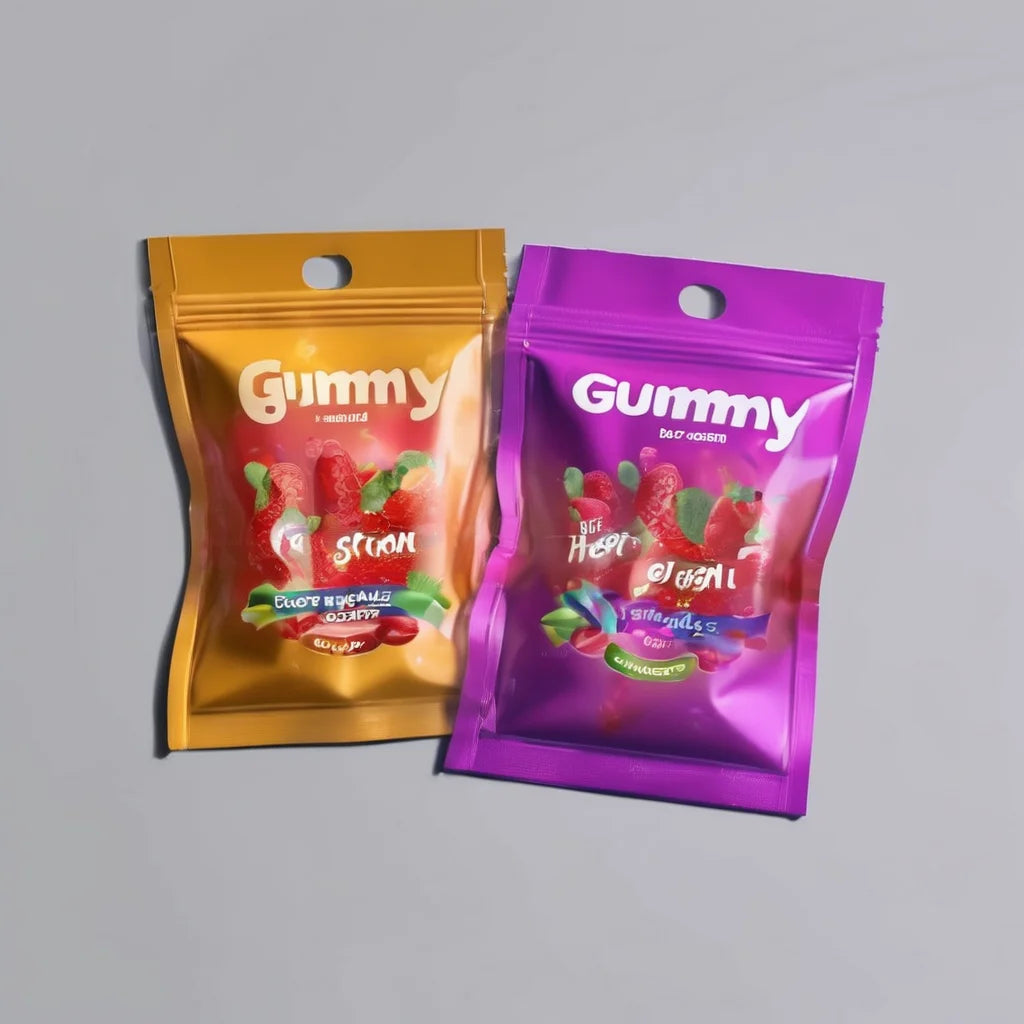 Custom Logo Full Color Printing Reusable Plastic Gummy Candy Sugar Food Packaging Three Side Sealed Foil Zipper Bags
