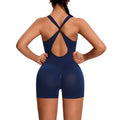 Women's Compression Soft Comfort Sleeveless Quick Dry Yoga Bodysuit with Cross Straps Scrunch Back Sports Jumpsuit