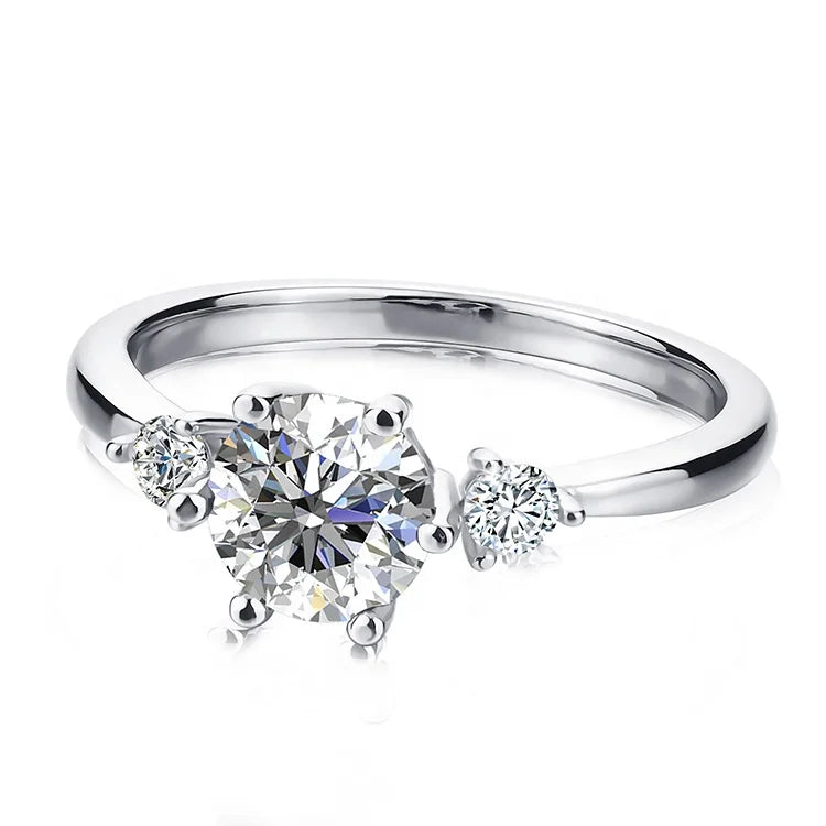 925 Sterling Silver Moissanite Minimalist Six-Prong Geometric Ring Luxury Everyday Wear for Engagement Gift or Anniversary