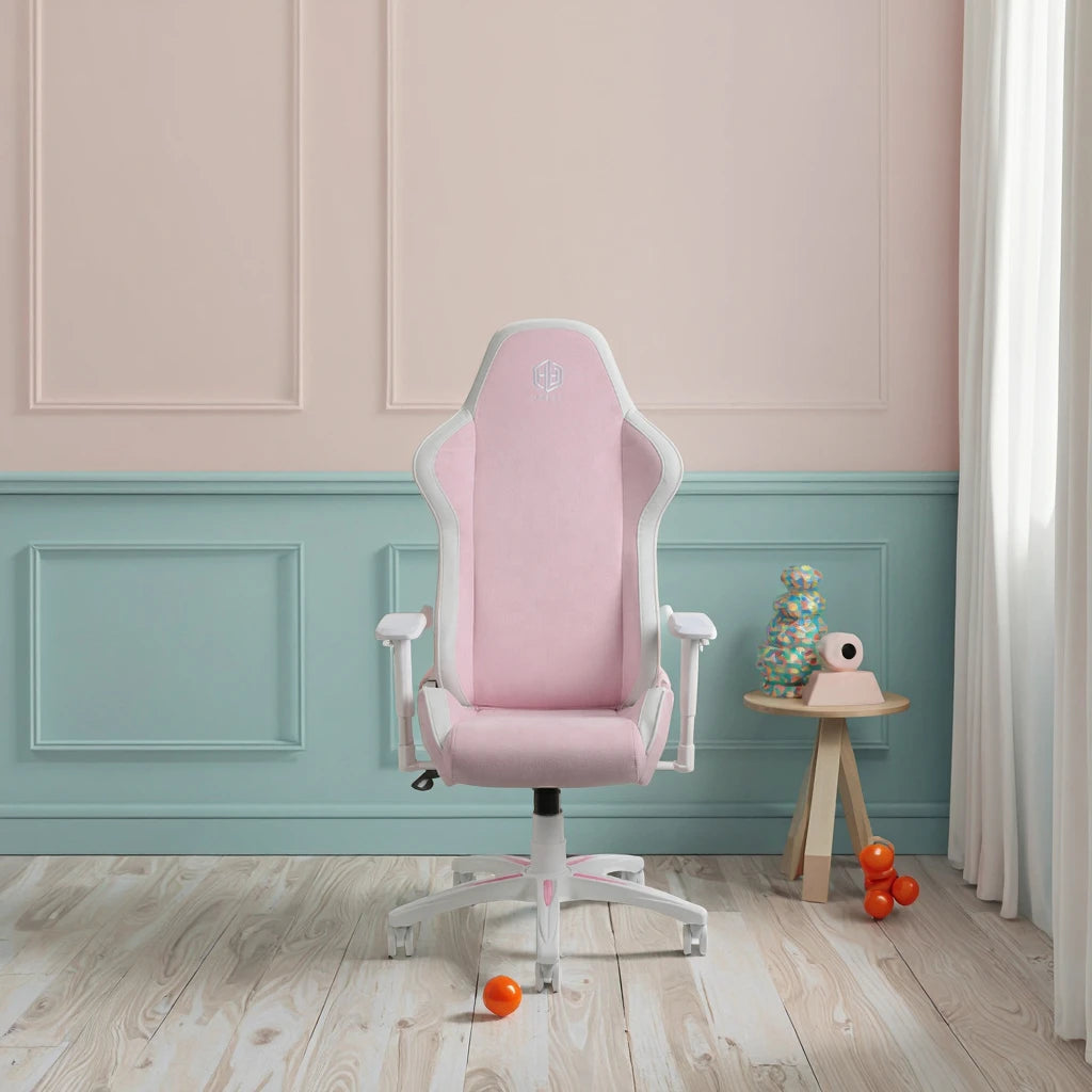 HOBOT Ergonomic Rotating Swivel PC Gaming Chair with 4D Armrest Iron Frame Class 4 Gaslift-Pink & White Leather and Fabric