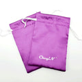 Large Purple Satin Drawstring Pouches White Logo Eco-Friendly Double Drawstring Gift Packaging Customizable Striped Shopping