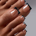 BTArtbox Square Glaze Black French Tip Toe Nail Press Ons with Glue for Women Wholesale Reusable Soft Gel Fake False Toenails