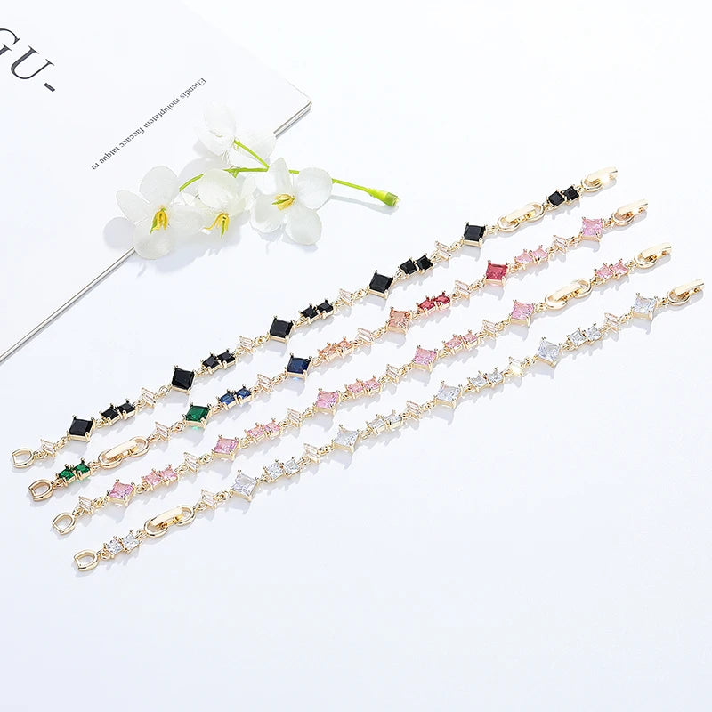 Enchanting Mosaic Brilliance 18K Gold Wholesale Color Geometry Zircon Fashion Jewelry Bracelets Bangles