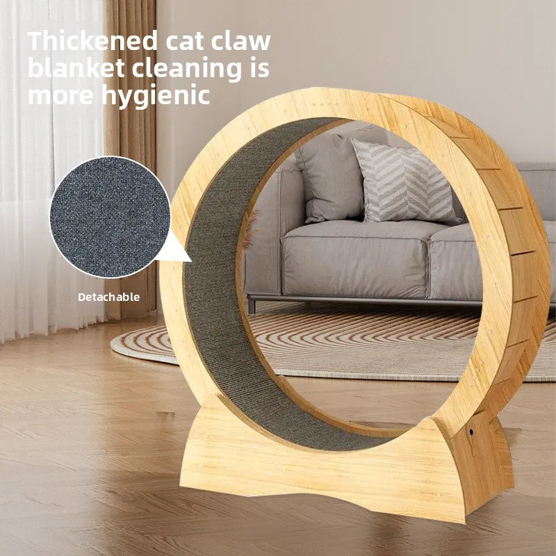 Modern Wood Cat Running Wheel Pet Cat Treadmill with Silent Roller Fiber Board Fitness Sports Climbing Frame for Exercise Play
