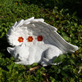 Heart Shaped Cat Memorial Garden Statue - Angel Winged Cat with Flower Design Resin Outdoor/Indoor Pet Mourning Gift