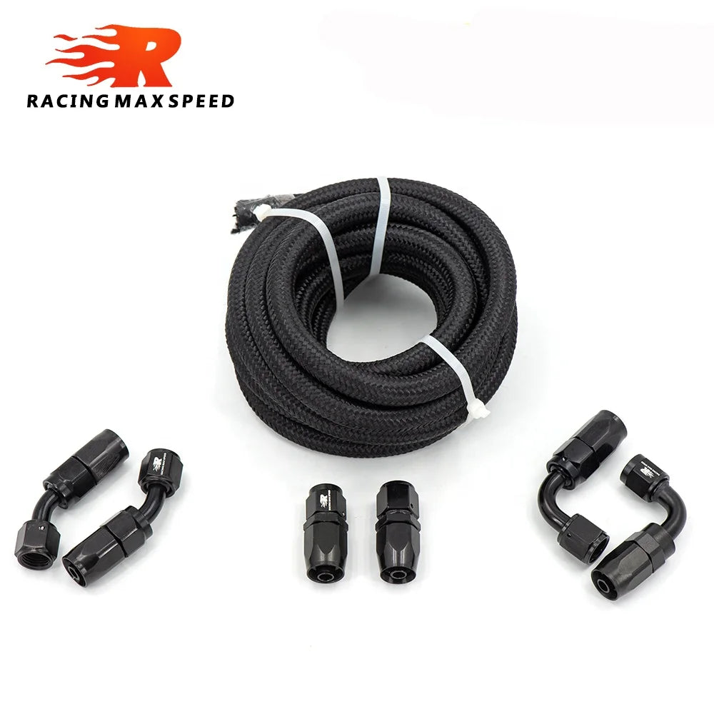 10FT 6AN AN6 & Stainless Steel Oil Fuel Hose Line AN6 Hose End Ftting Adapter Oil Hose Kit With Clamps