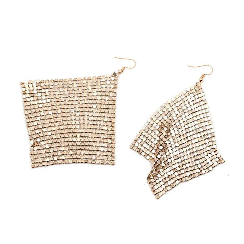 EM1136 Bohemian Gold Metal Mesh Earrings Sparkling Sequin Dangle Drop Earrings for Women MegaBDM