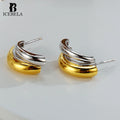 Double Layered Huggie Earring 925 Sterling Silver Smooth Plated White 18K Gold Ear Stud Two Tone C Shaped Hoop Earring Women
