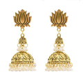 Bohemian Indian Golden Pearl Beads Bell Tassel Chandelier Earrings Lotus Flower Women Earring