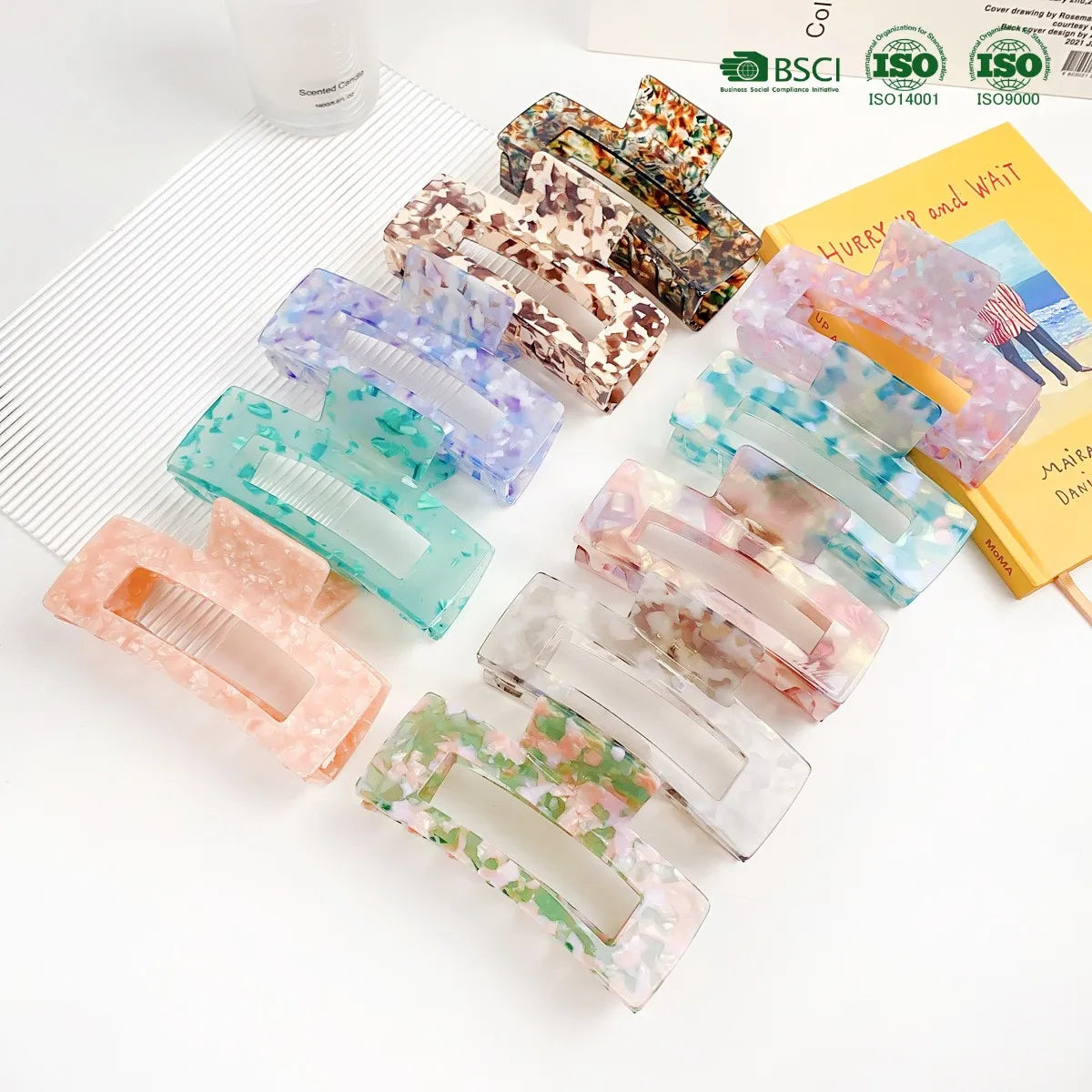 BSCI Factory YHJ Wholesale Square 23 Colors Large 13cm Hair Claw Clips Cusomrize Logo Acetate Claw Clips Hair Claw