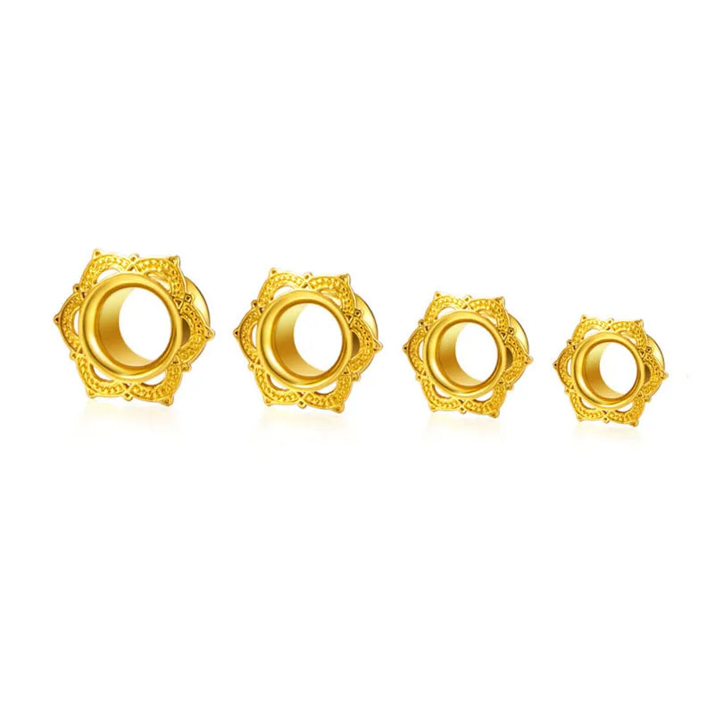 Ear Flesh Tunnel Hollow Flower Double Flare Ear Plug Gauge Piercing Body Jewelry Saddle Ear Plug