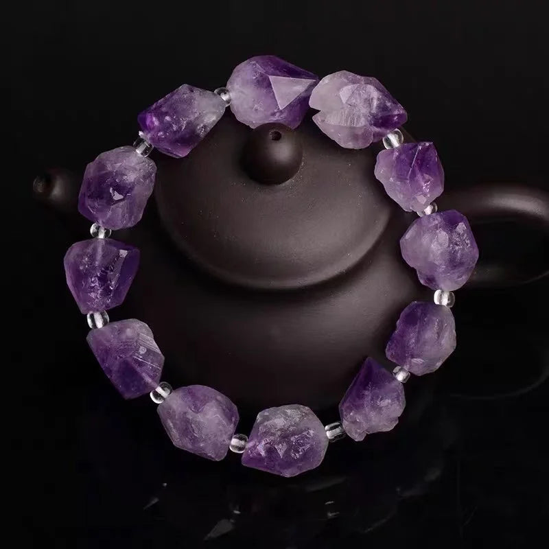 Fashionable Natural Amethyst Raw Ore Bracelet Modern Home Decoration and Gift with Love and Mascot Theme