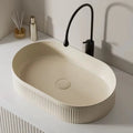 Modern Butter Yellow Groove Flute Design Above Counter Lavabo Bathroom Sink Table Top Ceramic Wash Basin