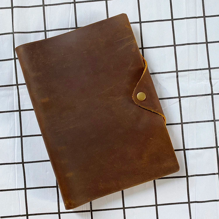A5 Composition Book Crazy Horse Leather Vegan Genuine Leather Handmade Creative Journal Covers 6 Ring Binder